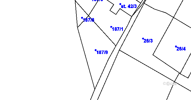 Parcela st. 187/9 v KÚ Olešnice nad Cidlinou, Katastrální mapa