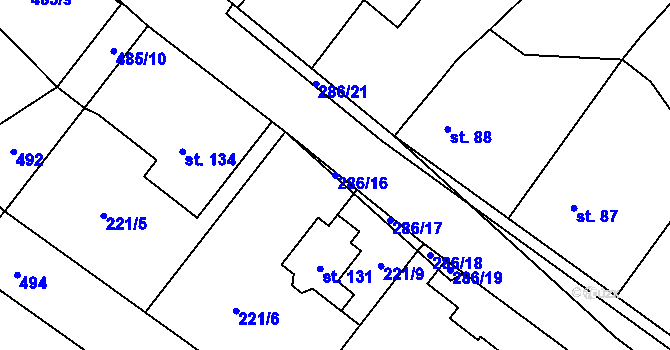 Parcela st. 286/16 v KÚ Olešnice nad Cidlinou, Katastrální mapa