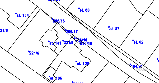 Parcela st. 286/19 v KÚ Olešnice nad Cidlinou, Katastrální mapa