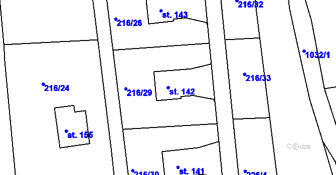Parcela st. 142 v KÚ Olešnice u Rychnova nad Kněžnou, Katastrální mapa