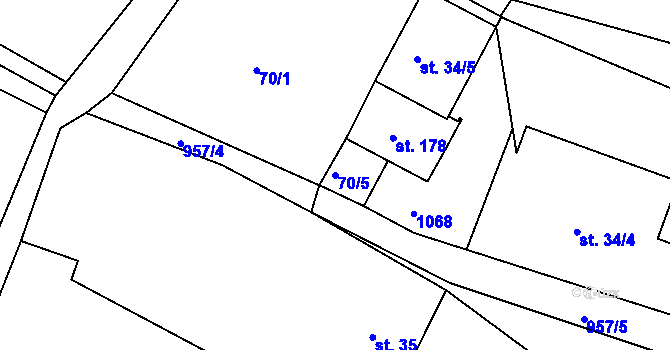 Parcela st. 70/5 v KÚ Olešnice u Rychnova nad Kněžnou, Katastrální mapa