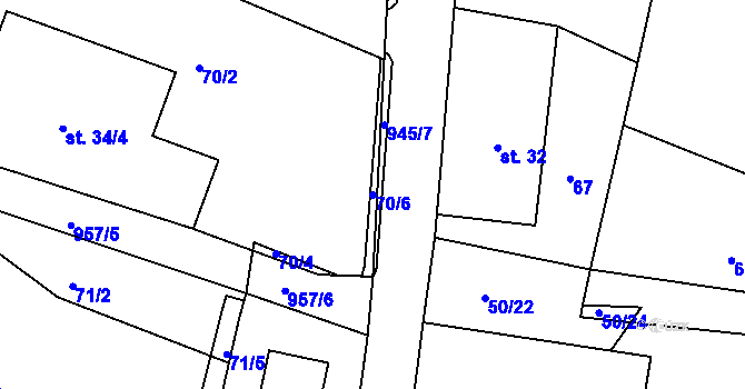 Parcela st. 70/6 v KÚ Olešnice u Rychnova nad Kněžnou, Katastrální mapa
