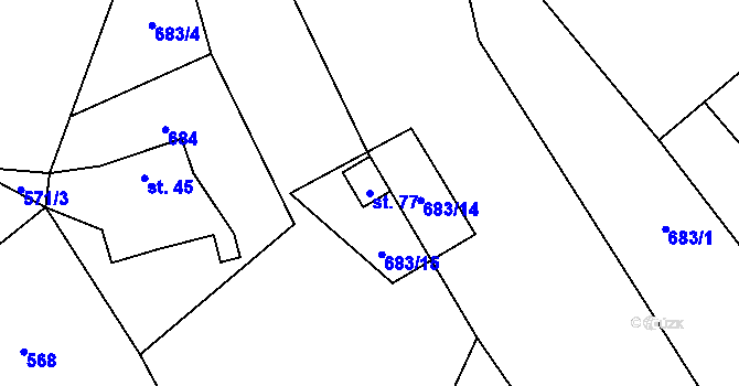 Parcela st. 77 v KÚ Olešnice u Turnova, Katastrální mapa