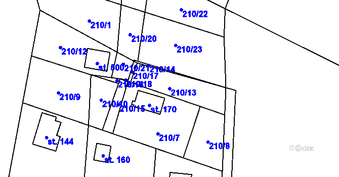Parcela st. 210/13 v KÚ Olešnice u Turnova, Katastrální mapa