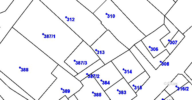 Parcela st. 313 v KÚ Olešnice na Moravě, Katastrální mapa