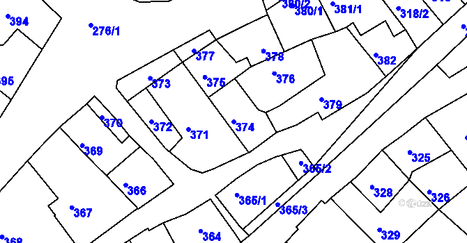 Parcela st. 374 v KÚ Olešnice na Moravě, Katastrální mapa