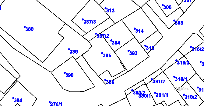 Parcela st. 385 v KÚ Olešnice na Moravě, Katastrální mapa