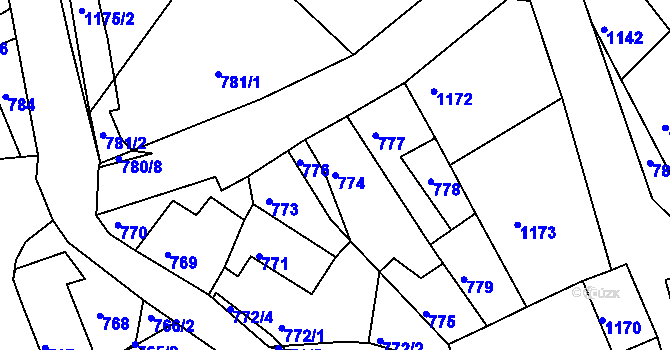 Parcela st. 774 v KÚ Olešnice na Moravě, Katastrální mapa