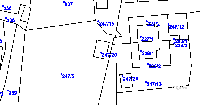 Parcela st. 247/20 v KÚ Olešnice na Moravě, Katastrální mapa