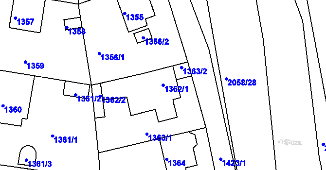 Parcela st. 1362/1 v KÚ Olešnice na Moravě, Katastrální mapa