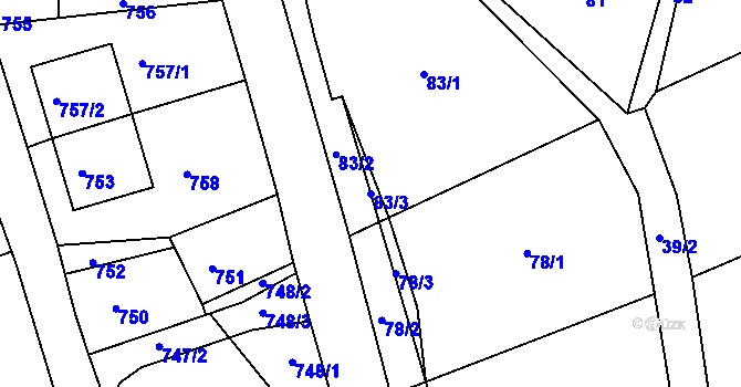Parcela st. 83/3 v KÚ Olešnice na Moravě, Katastrální mapa