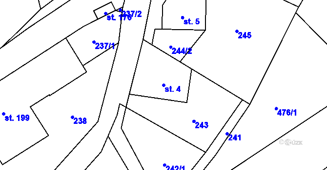 Parcela st. 4 v KÚ Levínská Olešnice, Katastrální mapa