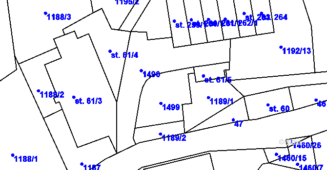 Parcela st. 61/1 v KÚ Levínská Olešnice, Katastrální mapa