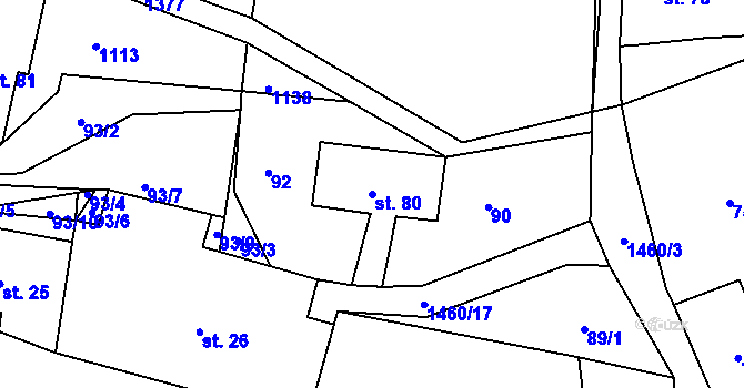 Parcela st. 80 v KÚ Levínská Olešnice, Katastrální mapa