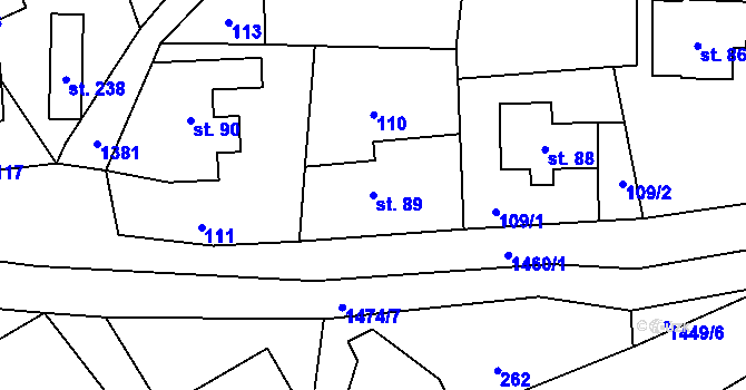 Parcela st. 89 v KÚ Levínská Olešnice, Katastrální mapa