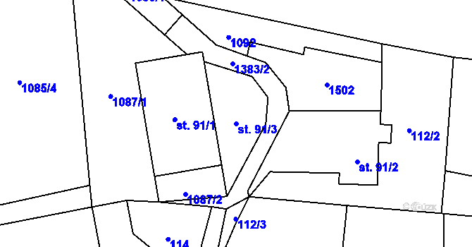 Parcela st. 91/3 v KÚ Levínská Olešnice, Katastrální mapa