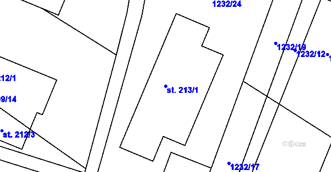 Parcela st. 213/1 v KÚ Levínská Olešnice, Katastrální mapa