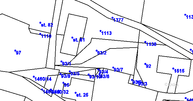 Parcela st. 93/2 v KÚ Levínská Olešnice, Katastrální mapa