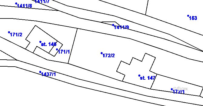 Parcela st. 172/2 v KÚ Levínská Olešnice, Katastrální mapa