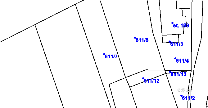 Parcela st. 611/7 v KÚ Levínská Olešnice, Katastrální mapa