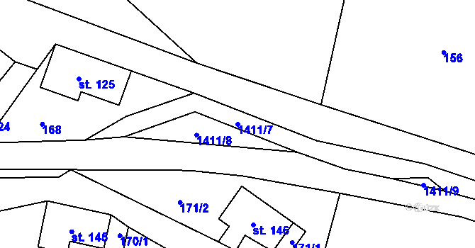 Parcela st. 1411/7 v KÚ Levínská Olešnice, Katastrální mapa