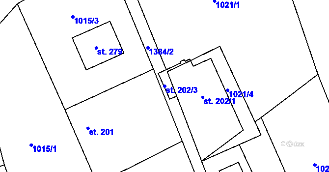 Parcela st. 202/3 v KÚ Levínská Olešnice, Katastrální mapa