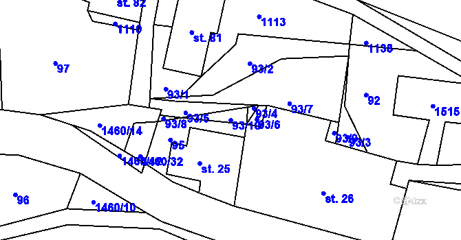 Parcela st. 93/10 v KÚ Levínská Olešnice, Katastrální mapa