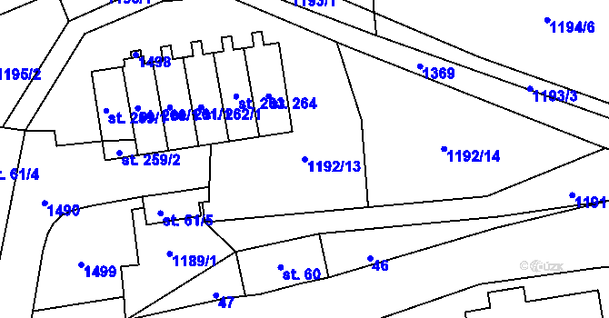 Parcela st. 1192/13 v KÚ Levínská Olešnice, Katastrální mapa