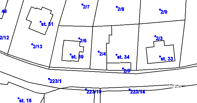 Parcela st. 2/4 v KÚ Nedaříž, Katastrální mapa
