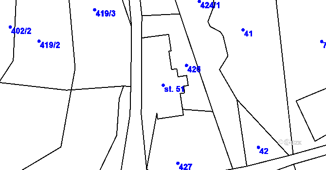 Parcela st. 51 v KÚ Žďár u Staré Paky, Katastrální mapa