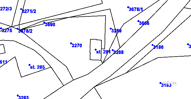 Parcela st. 281 v KÚ Olešnice v Orlických horách, Katastrální mapa