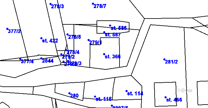 Parcela st. 366 v KÚ Olešnice v Orlických horách, Katastrální mapa