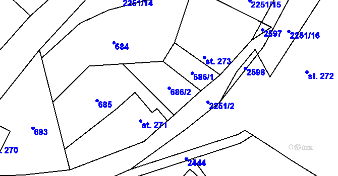 Parcela st. 686/2 v KÚ Olešnice v Orlických horách, Katastrální mapa