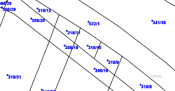 Parcela st. 318/10 v KÚ Olešník, Katastrální mapa