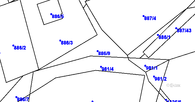 Parcela st. 886/9 v KÚ Olešník, Katastrální mapa