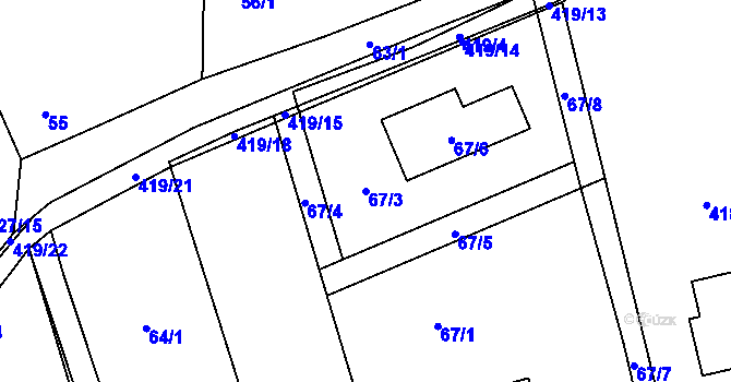 Parcela st. 67/3 v KÚ Olešník, Katastrální mapa