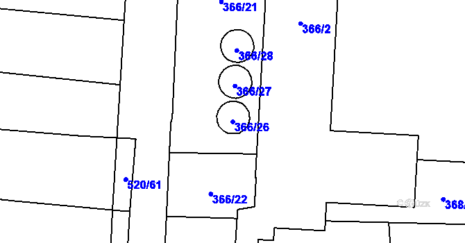 Parcela st. 366/26 v KÚ Olešník, Katastrální mapa