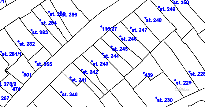 Parcela st. 244 v KÚ Olomouc-město, Katastrální mapa