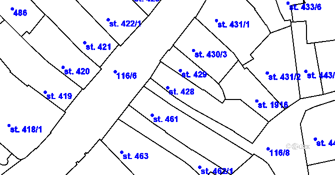 Parcela st. 428 v KÚ Olomouc-město, Katastrální mapa