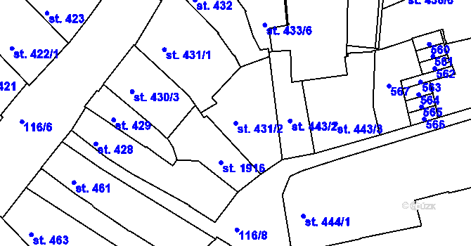 Parcela st. 431/2 v KÚ Olomouc-město, Katastrální mapa