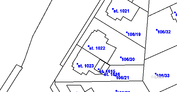 Parcela st. 1022 v KÚ Olomouc-město, Katastrální mapa