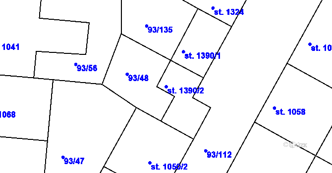 Parcela st. 1390/2 v KÚ Olomouc-město, Katastrální mapa