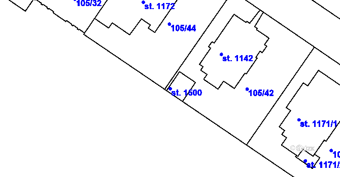 Parcela st. 1500 v KÚ Olomouc-město, Katastrální mapa