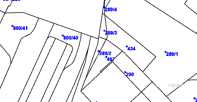Parcela st. 289/2 v KÚ Olomouc-město, Katastrální mapa