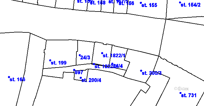Parcela st. 1822/1 v KÚ Olomouc-město, Katastrální mapa