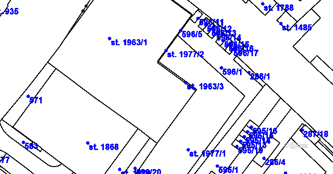 Parcela st. 596 v KÚ Olomouc-město, Katastrální mapa
