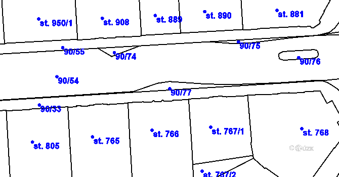 Parcela st. 90/77 v KÚ Olomouc-město, Katastrální mapa