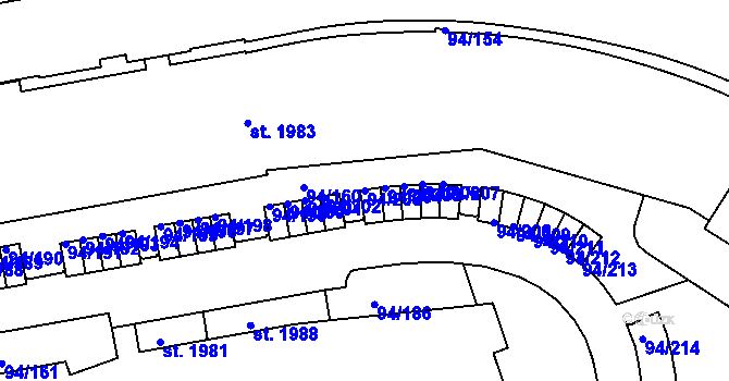 Parcela st. 94/203 v KÚ Olomouc-město, Katastrální mapa