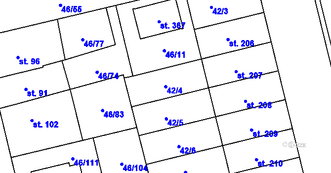 Parcela st. 42/4 v KÚ Klášterní Hradisko, Katastrální mapa