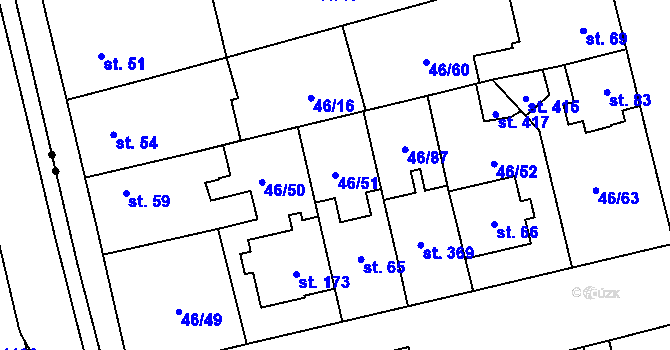 Parcela st. 46/51 v KÚ Klášterní Hradisko, Katastrální mapa